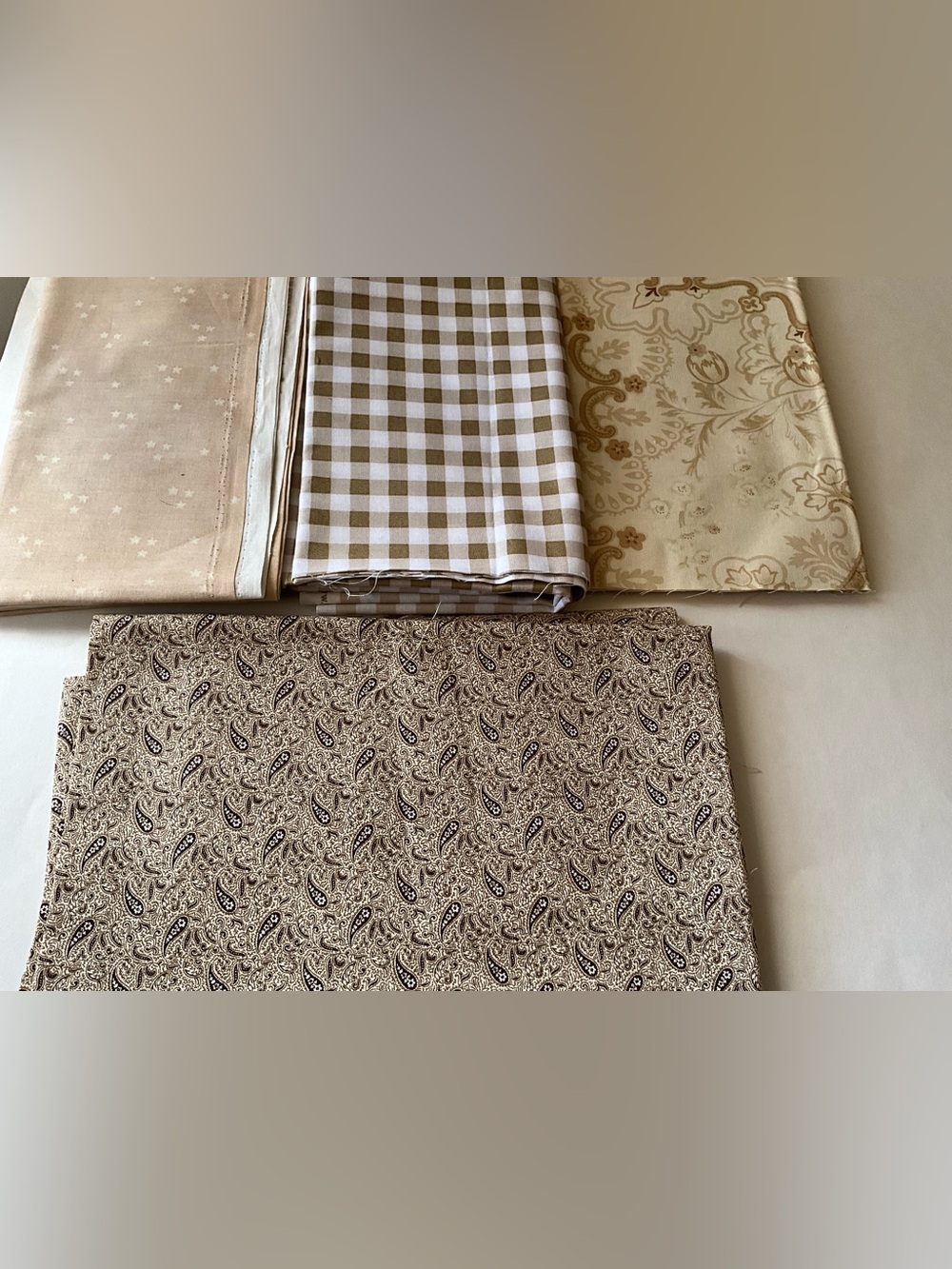 Quilting Sewing Crafts Fabric Lot Tan Brown Chek Stars Paisley Cotton
